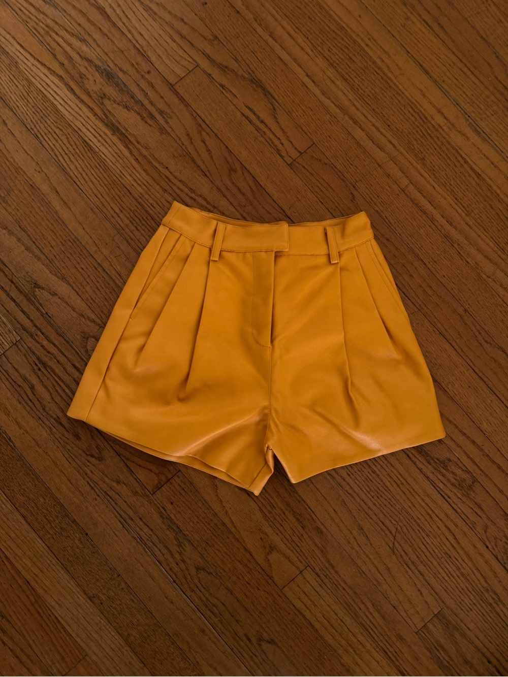 High-Waist Faux Leather Shorts in Mustard